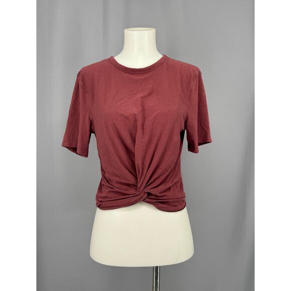lululemon athletica Tops - Lululemon Shirt Womens 4 Burgundy Pima Cotton Twist Front SS Crescent Tee Crop